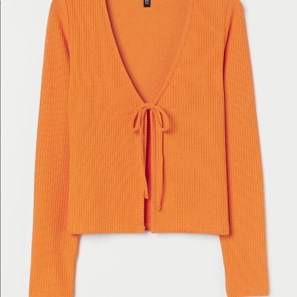 🧡 Orange Short Ribbed Jersey Cardigan - Picture 2 of 3